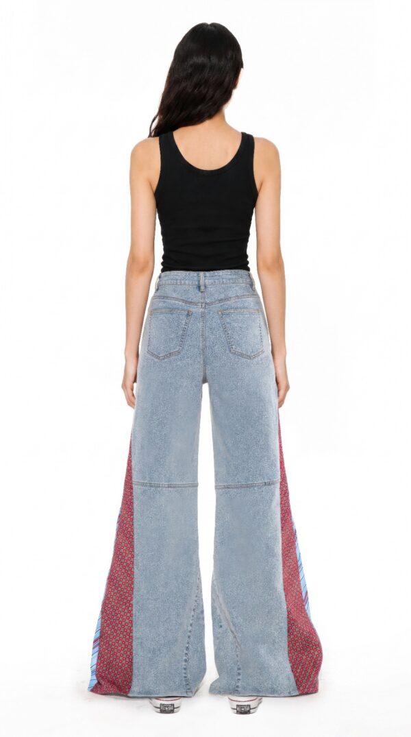 Patchwork Flare Jeans - Retro High-Rise Light Wash