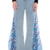 Patchwork Flare Jeans - Retro High-Rise Light Wash