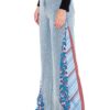 Patchwork Flare Jeans - Retro High-Rise Light Wash