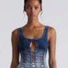 Lace-Up Denim Corset Top - Sculpted Crop