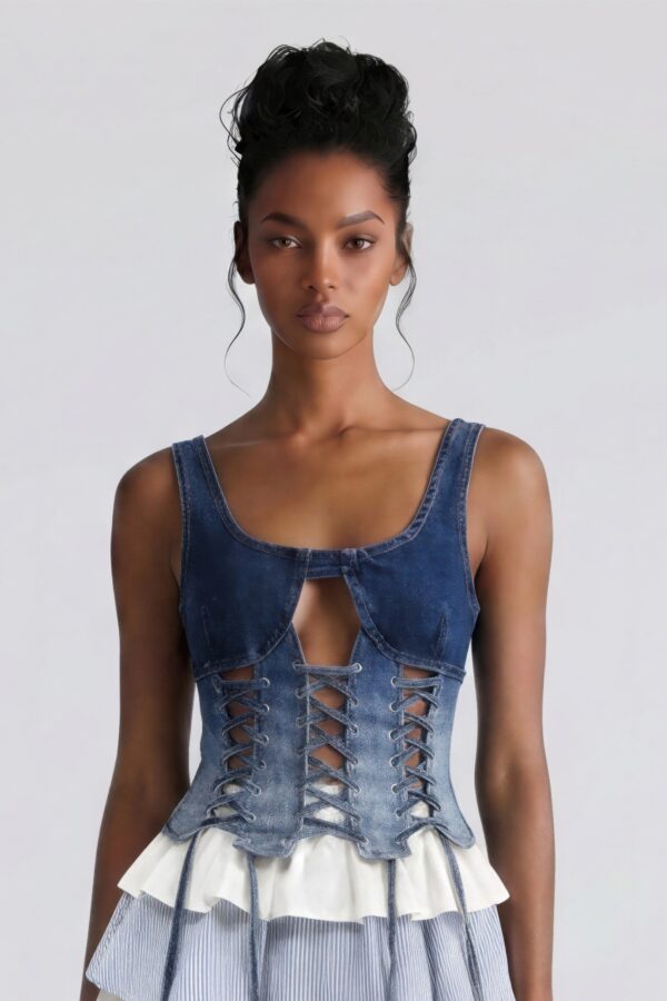 Lace-Up Denim Corset Top - Sculpted Crop