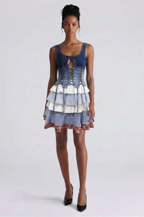 Lace-Up Denim Corset Top - Sculpted Crop