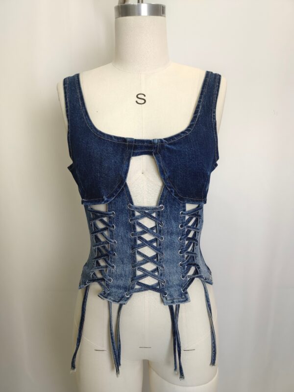 Lace-Up Denim Corset Top - Sculpted Crop