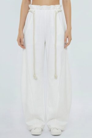 Rope-Waist Wide-Leg Pants - Relaxed High-Rise