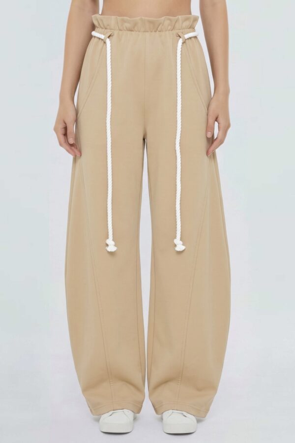 Rope-Waist Wide-Leg Pants - Relaxed High-Rise