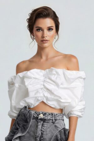 Cloud Puff Off-Shoulder Crop Top