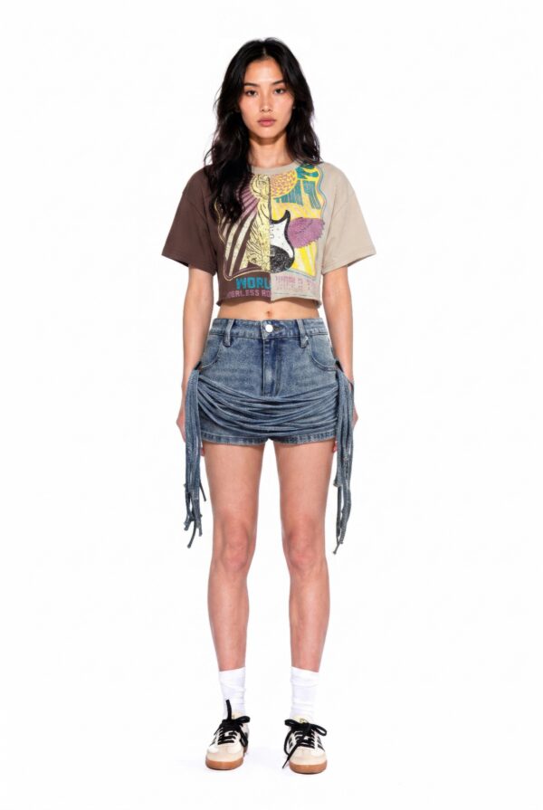 Split-Color Graphic Crop Tee