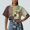 Split-Color Graphic Crop Tee