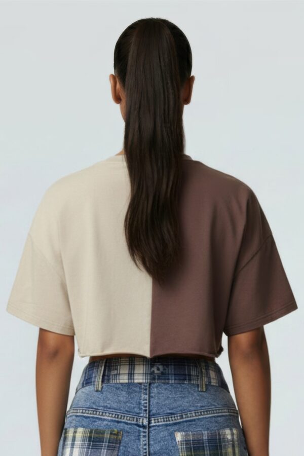 Split-Color Graphic Crop Tee