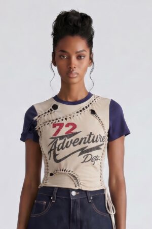 Varsity Renegade Lace-Up Graphic Tee - Cropped