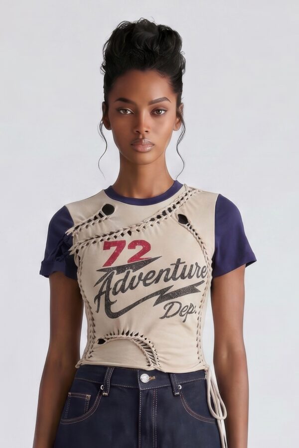 Varsity Renegade Lace-Up Graphic Tee - Cropped