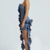 Denim Sculpt Dress with Cascading Ruffle Train