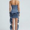 Denim Sculpt Dress with Cascading Ruffle Train