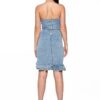 Strapless Denim Midi Dress with Cascade Ruffle - Vintage Blue