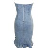 Strapless Denim Midi Dress with Cascade Ruffle - Vintage Blue