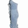 Strapless Denim Midi Dress with Cascade Ruffle - Vintage Blue