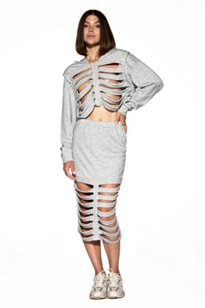 Cutout Hoodie & Midi Skirt Set - Shredded Streetwear