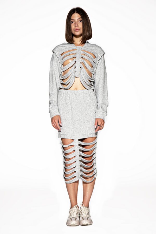 Cutout Hoodie & Midi Skirt Set - Shredded Streetwear