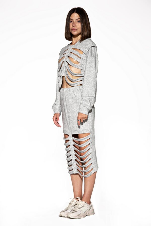 Cutout Hoodie & Midi Skirt Set - Shredded Streetwear