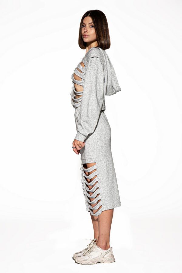 Cutout Hoodie & Midi Skirt Set - Shredded Streetwear