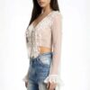 Sweet Rapture Cropped Ruffle Mesh Blouse