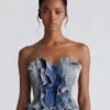 Rogue Cascade Denim Corset Top - Cascading Ruffles