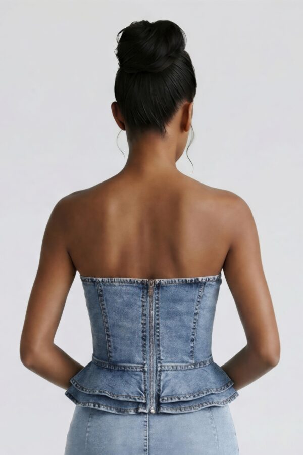 Rogue Cascade Denim Corset Top - Cascading Ruffles