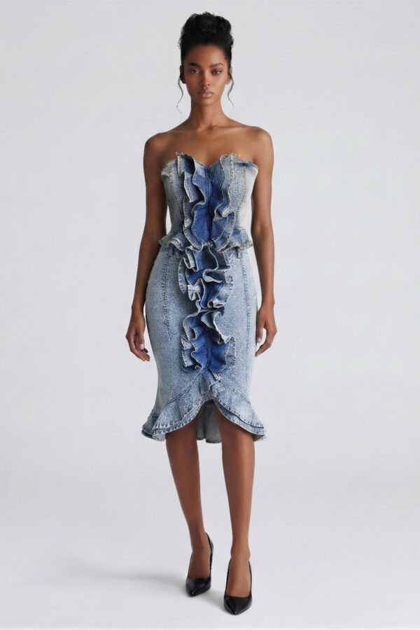 Rogue Cascade Denim Corset Top - Cascading Ruffles