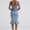 Rogue Cascade Denim Corset Top - Cascading Ruffles