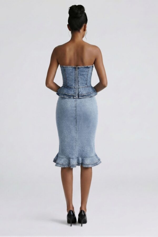 Rogue Cascade Denim Corset Top - Cascading Ruffles
