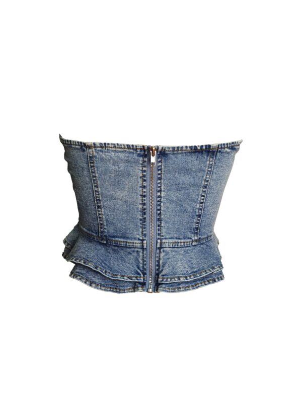 Rogue Cascade Denim Corset Top - Cascading Ruffles