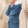 Denim Cargo Dress with Fur Trim - Zip Front