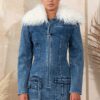 Denim Cargo Dress with Fur Trim - Zip Front