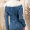 Denim Cargo Dress with Fur Trim - Zip Front