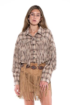 Desert Trail Fringe Plaid Shirt - Knotted Fringe