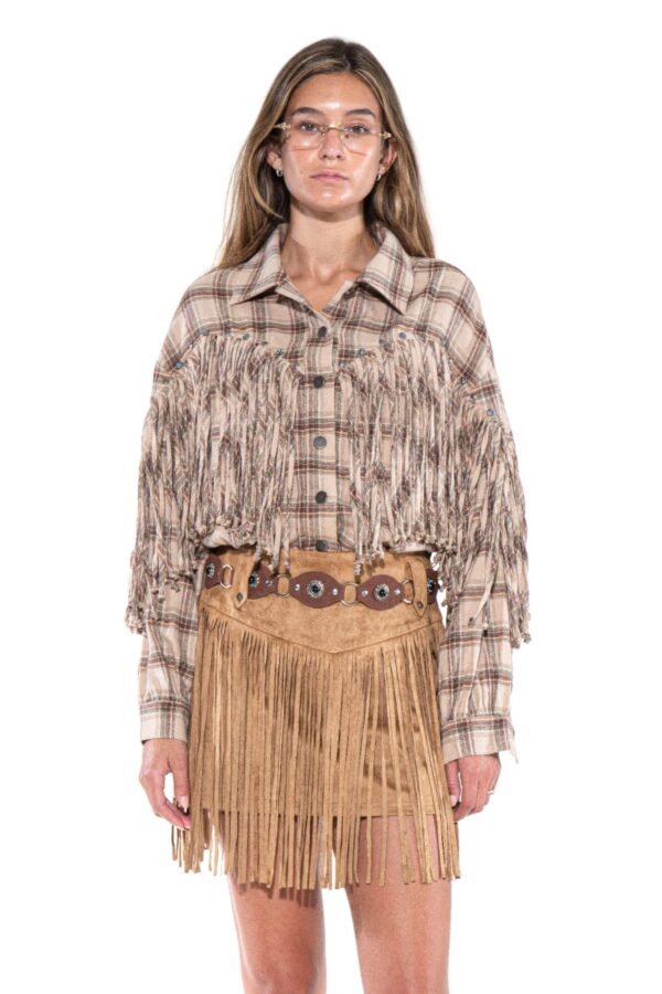 Desert Trail Fringe Plaid Shirt - Knotted Fringe