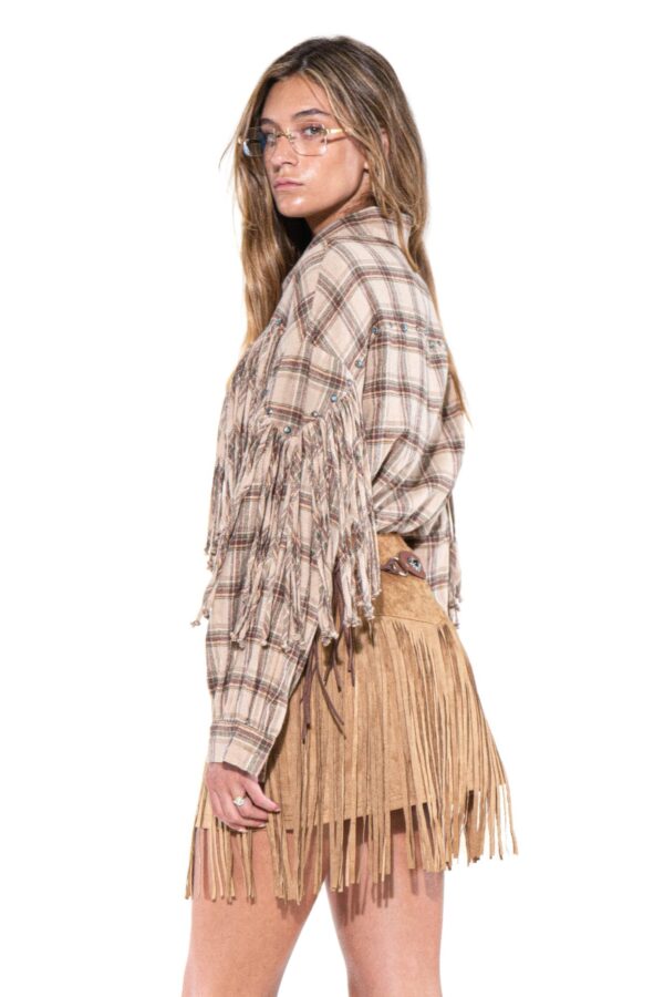 Desert Trail Fringe Plaid Shirt - Knotted Fringe
