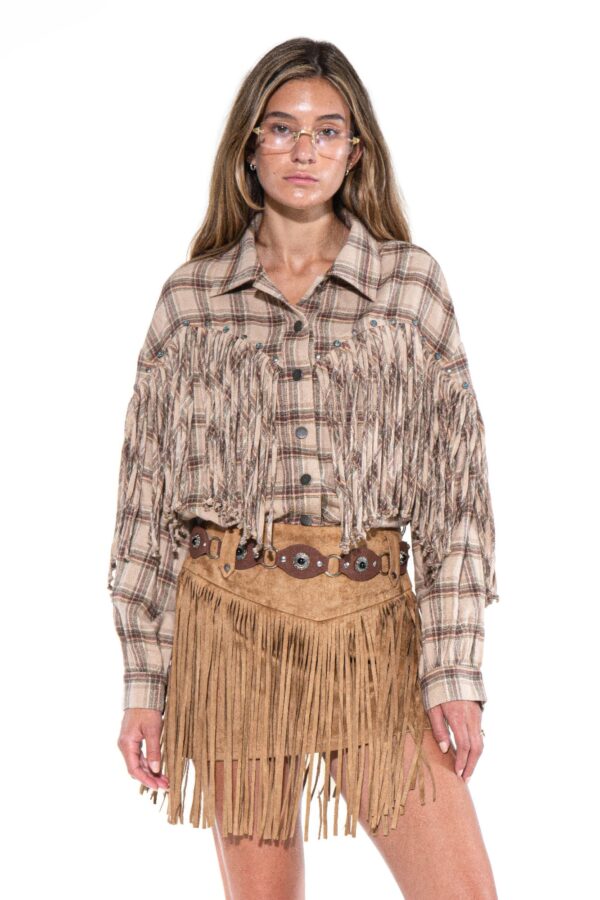 Desert Trail Fringe Plaid Shirt - Knotted Fringe