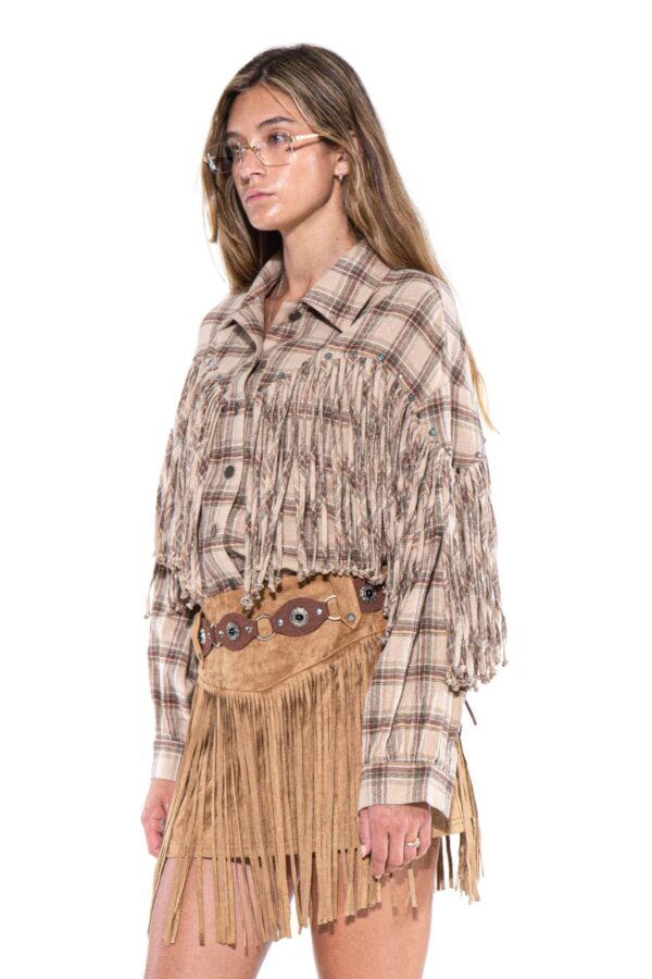 Desert Trail Fringe Plaid Shirt - Knotted Fringe
