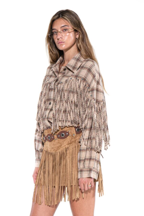 Desert Trail Fringe Plaid Shirt - Knotted Fringe