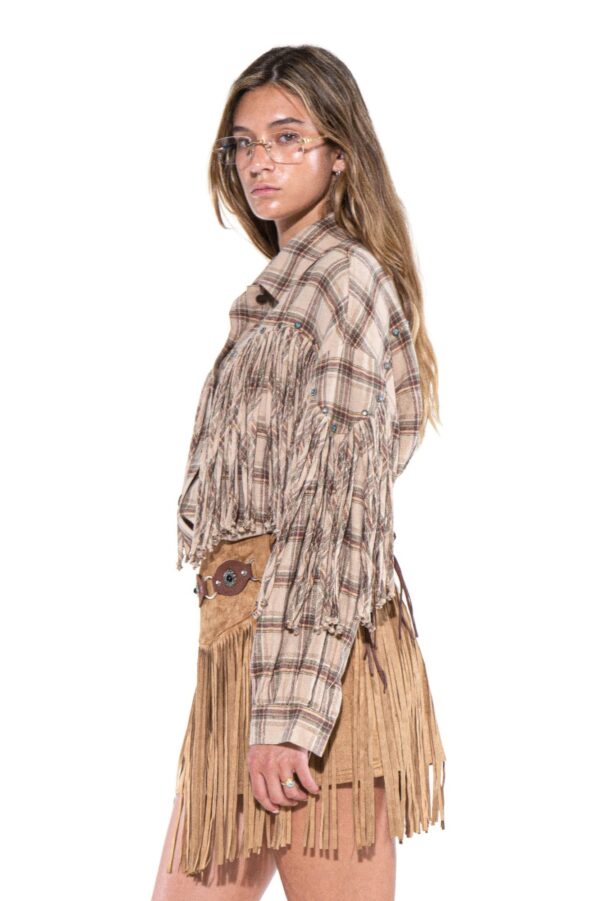 Desert Trail Fringe Plaid Shirt - Knotted Fringe