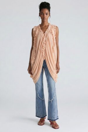 Cascade Ruffle Draped Tunic - Deep V Neck