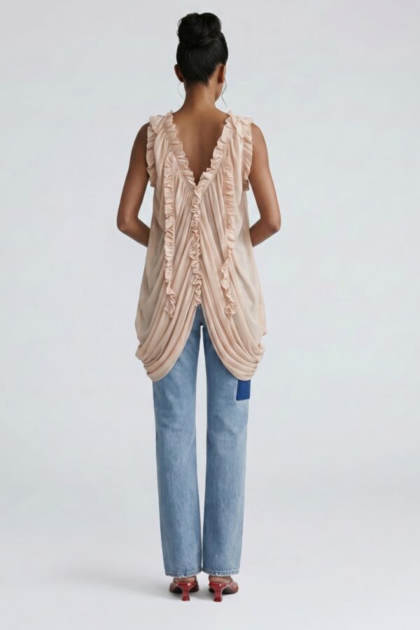 Cascade Ruffle Draped Tunic - Deep V Neck