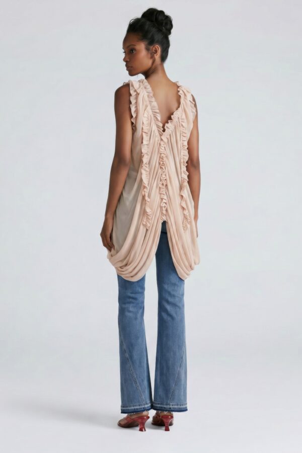 Cascade Ruffle Draped Tunic - Deep V Neck
