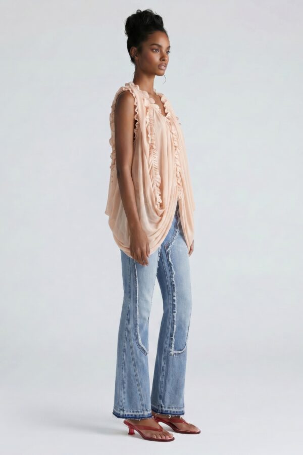 Cascade Ruffle Draped Tunic - Deep V Neck