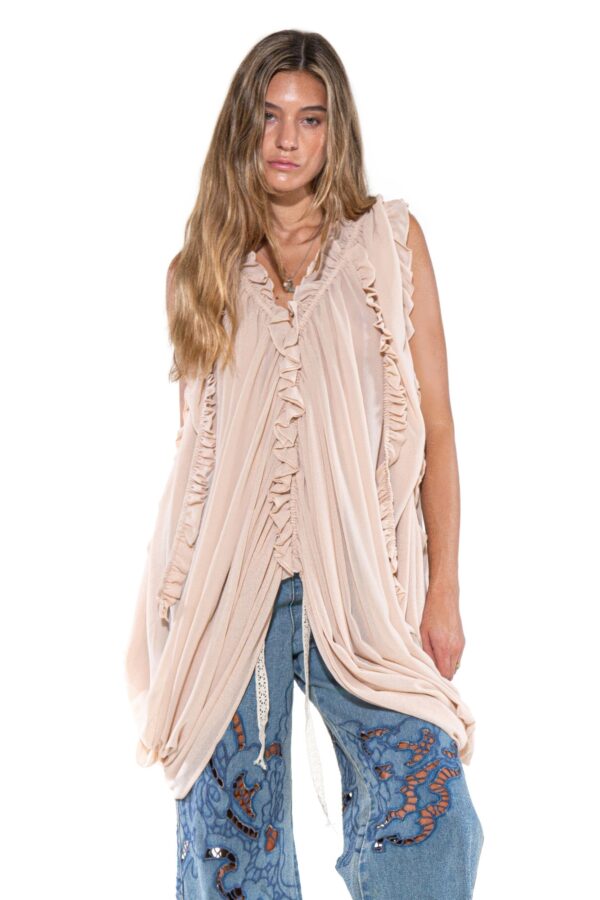 Cascade Ruffle Draped Tunic - Deep V Neck