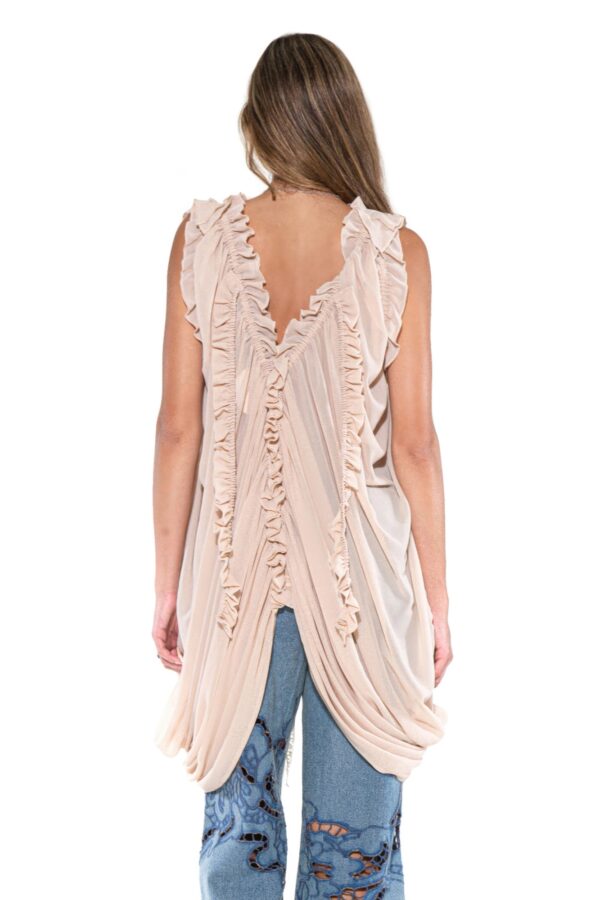 Cascade Ruffle Draped Tunic - Deep V Neck