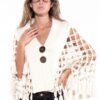 Macrame Tassel Cape Vest with Wooden Buttons