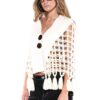 Macrame Tassel Cape Vest with Wooden Buttons