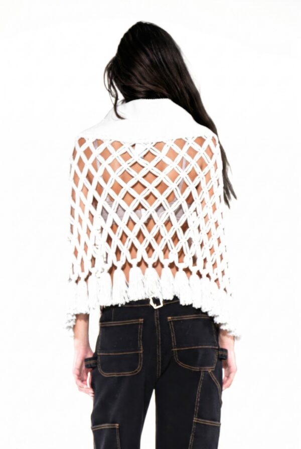 Macrame Tassel Cape Vest with Wooden Buttons